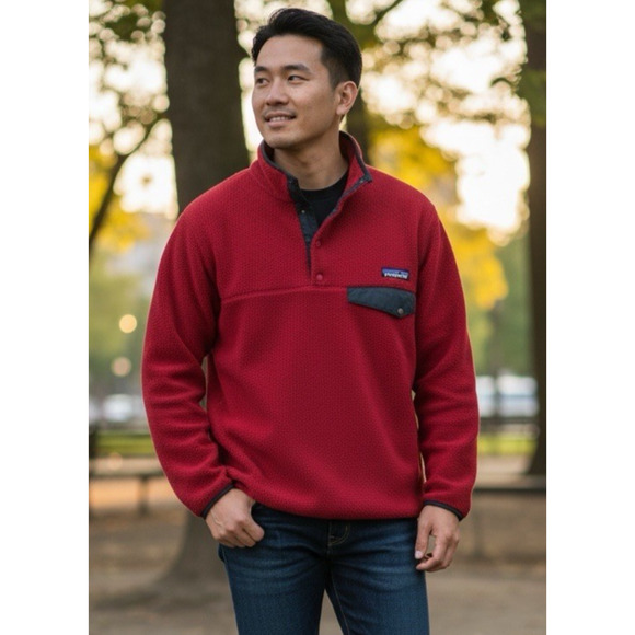 Vintage Y2k Patagonia Classic Synchilla Snap-T Fleece Pullover Red Men's Medium - Picture 1 of 16